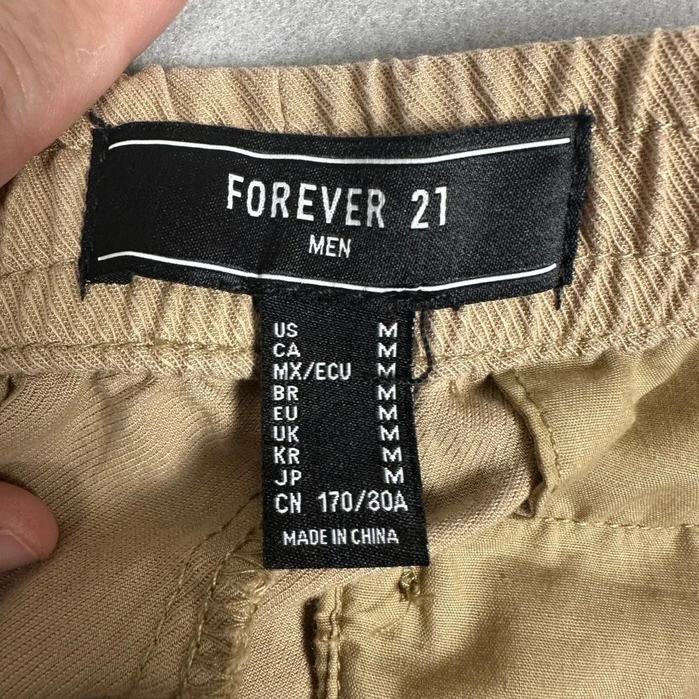 Forever 21 Pants Mens Medium Drawstring Tan Straight Trouser Stretch 4 Pocket